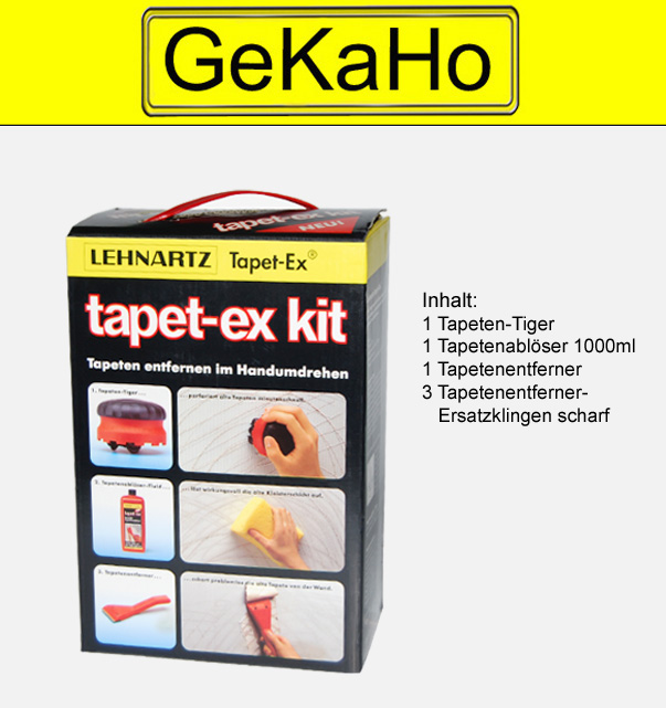 \"Lehnartz\" Kit-1 - Tapetenentferner Set, 6-tlg. bestehend aus: 1 Tapetentiger, klein, rund, 1 Tapetenentfernerspachtel, 3 Ersatzklingen, scharf, 1 Liter Tapetenablser Fluid