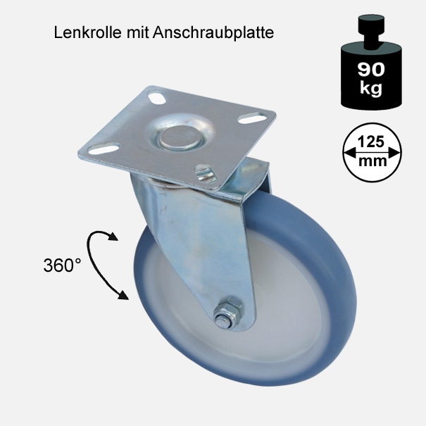 Mbelrolle, Rad, Transportrolle, Softrolle  Soft Lenkrolle  125 mm[13 05 125 LE 1725 01]