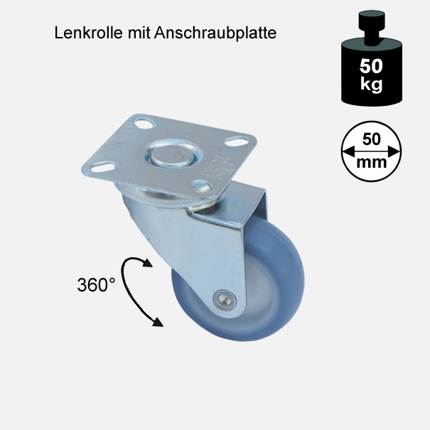 Mbelrolle, Rad, Transportrolle, Softrolle \"Soft-Lenkrolle\" 50 mm