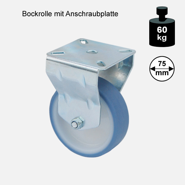 Mbelrolle, Rad, Transportrolle, Softrolle  Soft Bockrolle  75 mm[13 08 75 BO 7775 01]